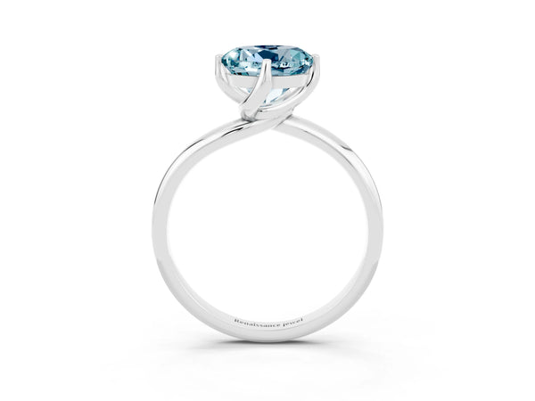 White gold Round Cut Aquamarine Solitaire Engagement Ring with Four-Prong Setting and Classic Band