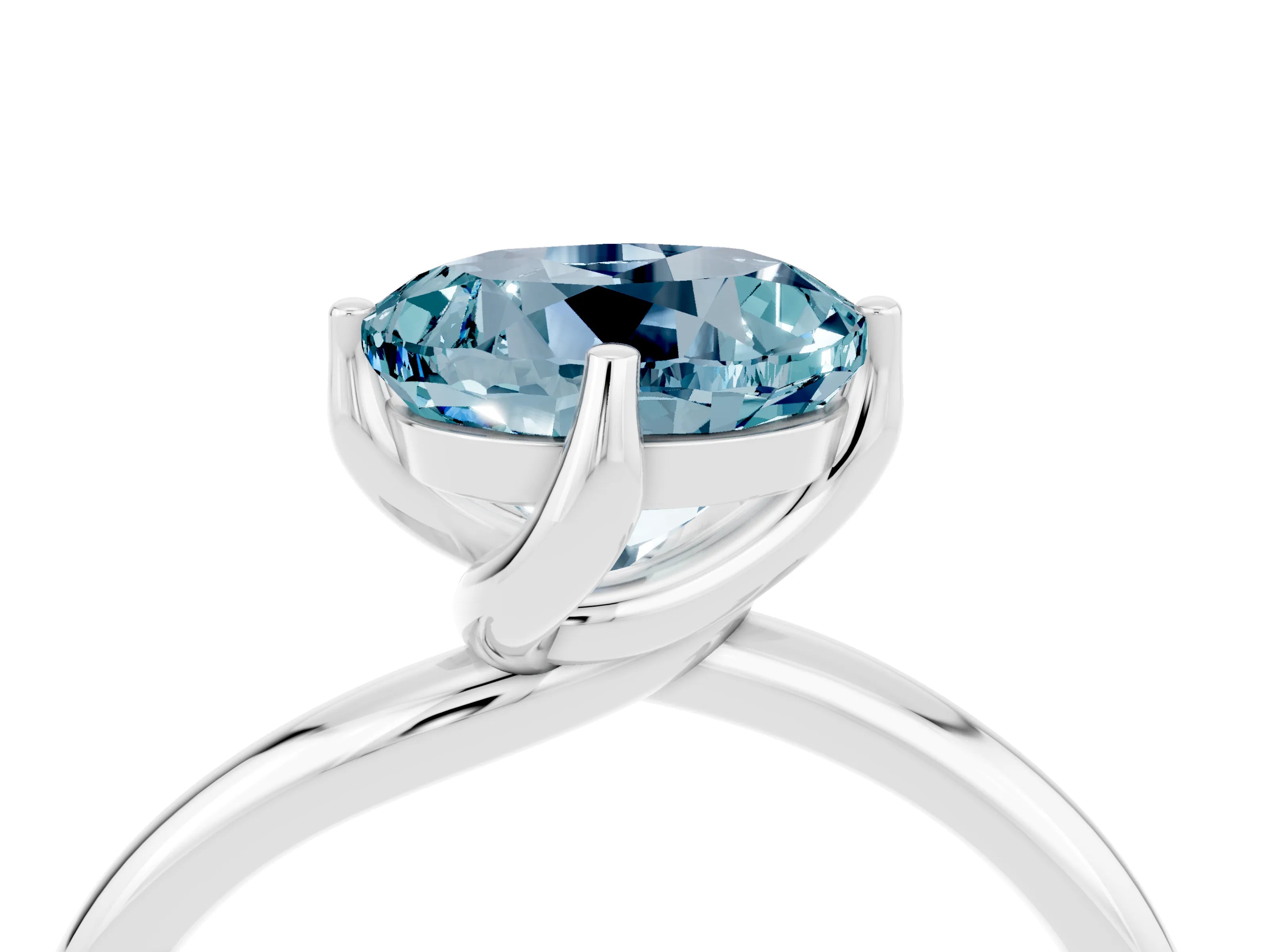 White gold Round Cut Aquamarine Solitaire Engagement Ring with Four-Prong Setting and Classic Band_16