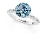 White gold Round Cut Aquamarine Solitaire Engagement Ring with Pavé Band and Four-Prong Setting_1