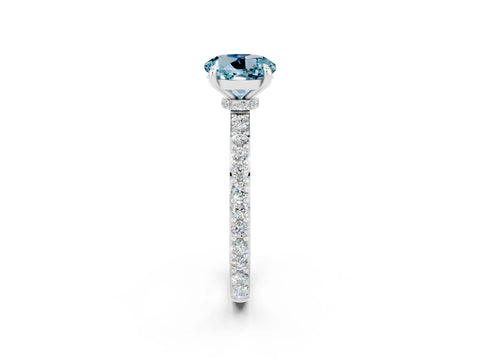 White gold Round Cut Aquamarine Solitaire Engagement Ring with Pavé Band and Four-Prong Setting_2