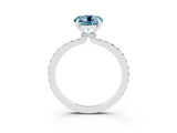 White gold Round Cut Aquamarine Solitaire Engagement Ring with Pavé Band and Four-Prong Setting_3