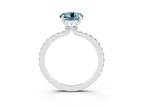 White gold Round Cut Aquamarine Solitaire Engagement Ring with Pavé Band and Four-Prong Setting_3