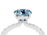 White gold Round Cut Aquamarine Solitaire Engagement Ring with Pavé Band and Four-Prong Setting_4