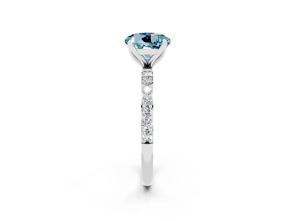 Platinum Round Cut Aquamarine Solitaire Engagement Ring with Round  Pavé Band and Prong Setting