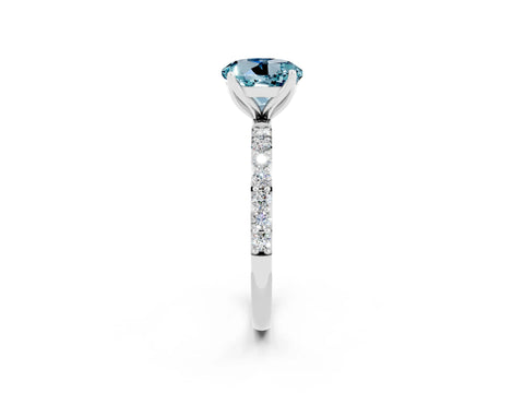 White gold Round Cut Aquamarine Solitaire Engagement Ring with Pavé Band and Prong Setting_2