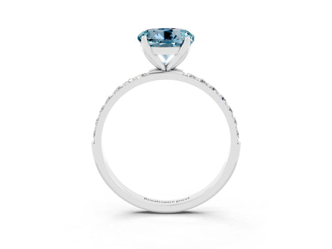 White gold Round Cut Aquamarine Solitaire Engagement Ring with Pavé Band and Prong Setting_3