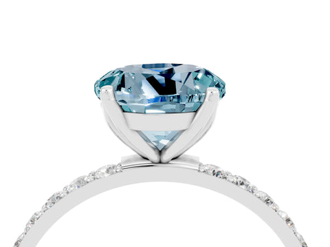 White gold Round Cut Aquamarine Solitaire Engagement Ring with Pavé Band and Prong Setting_4