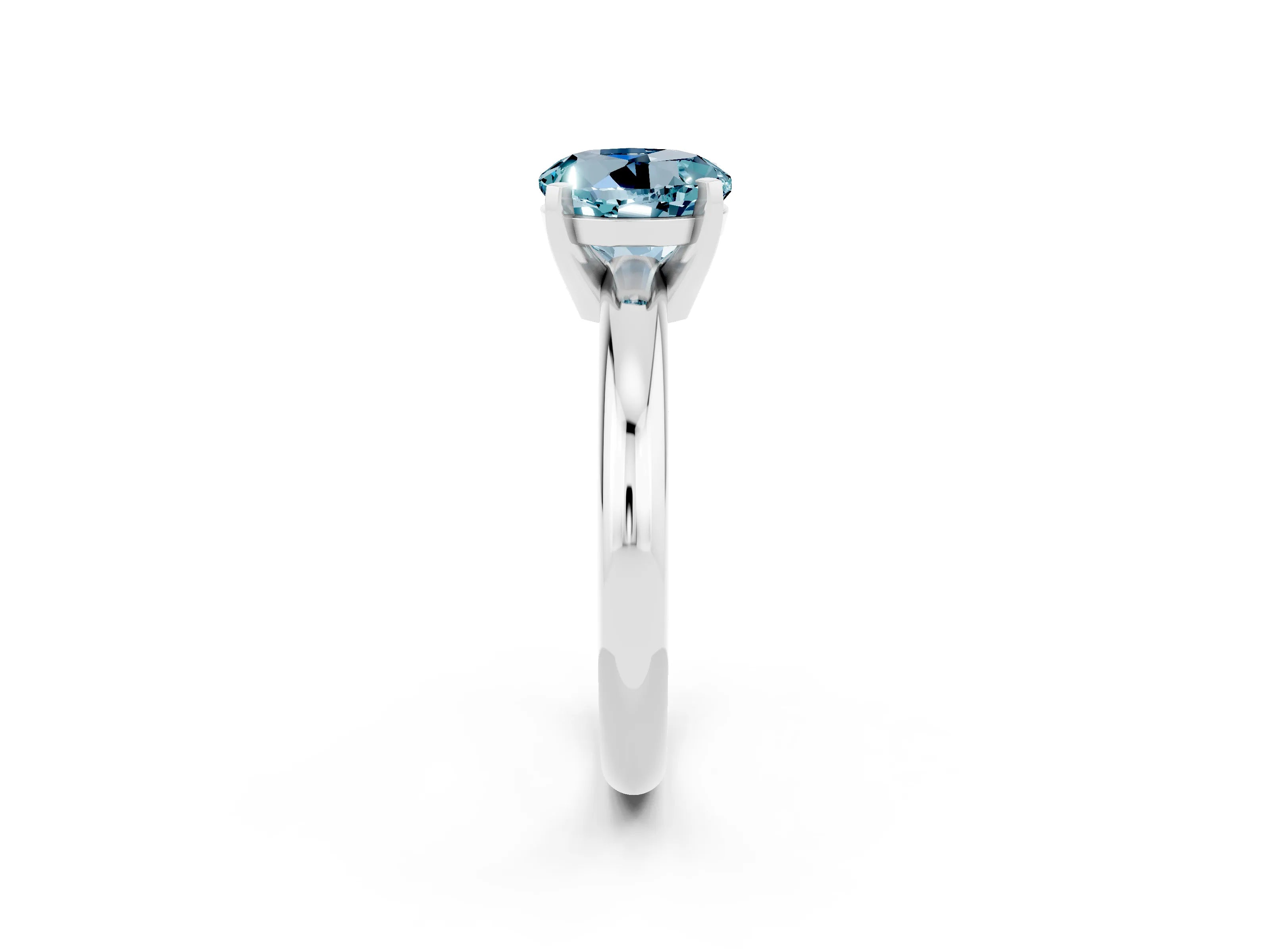 White gold Round Cut Aquamarine Solitaire Engagement Ring with Round Band and Four-Prong Setting_2