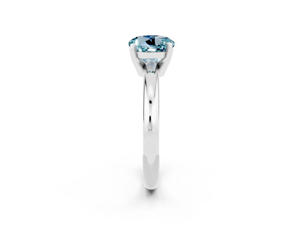 Platinum Round Cut Aquamarine Solitaire Engagement Ring with Round Band and Four-Prong Setting
