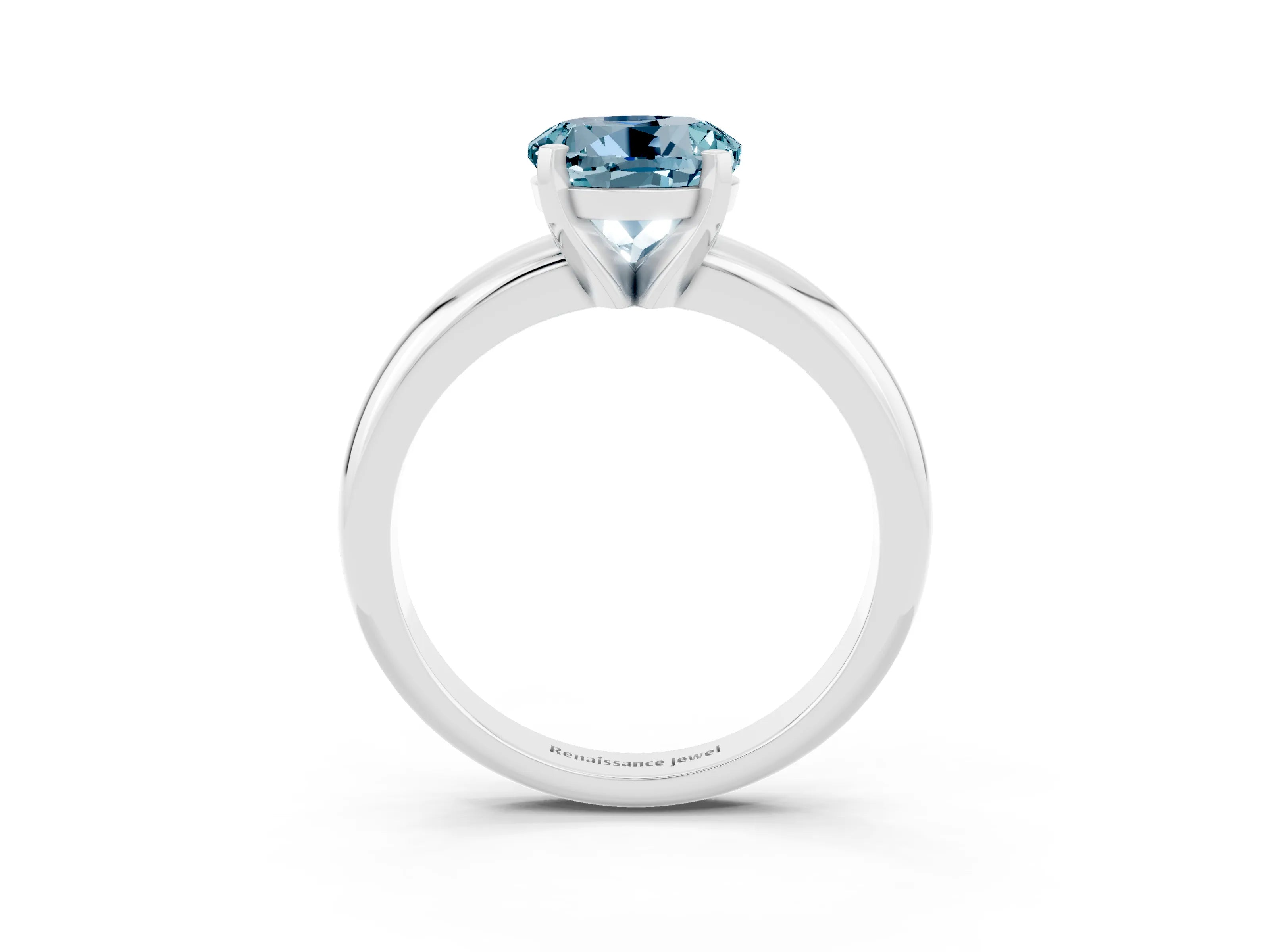 White gold Round Cut Aquamarine Solitaire Engagement Ring with Round Band and Four-Prong Setting_3