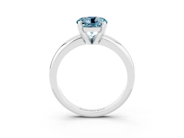 White gold Round Cut Aquamarine Solitaire Engagement Ring with Round Band and Four-Prong Setting