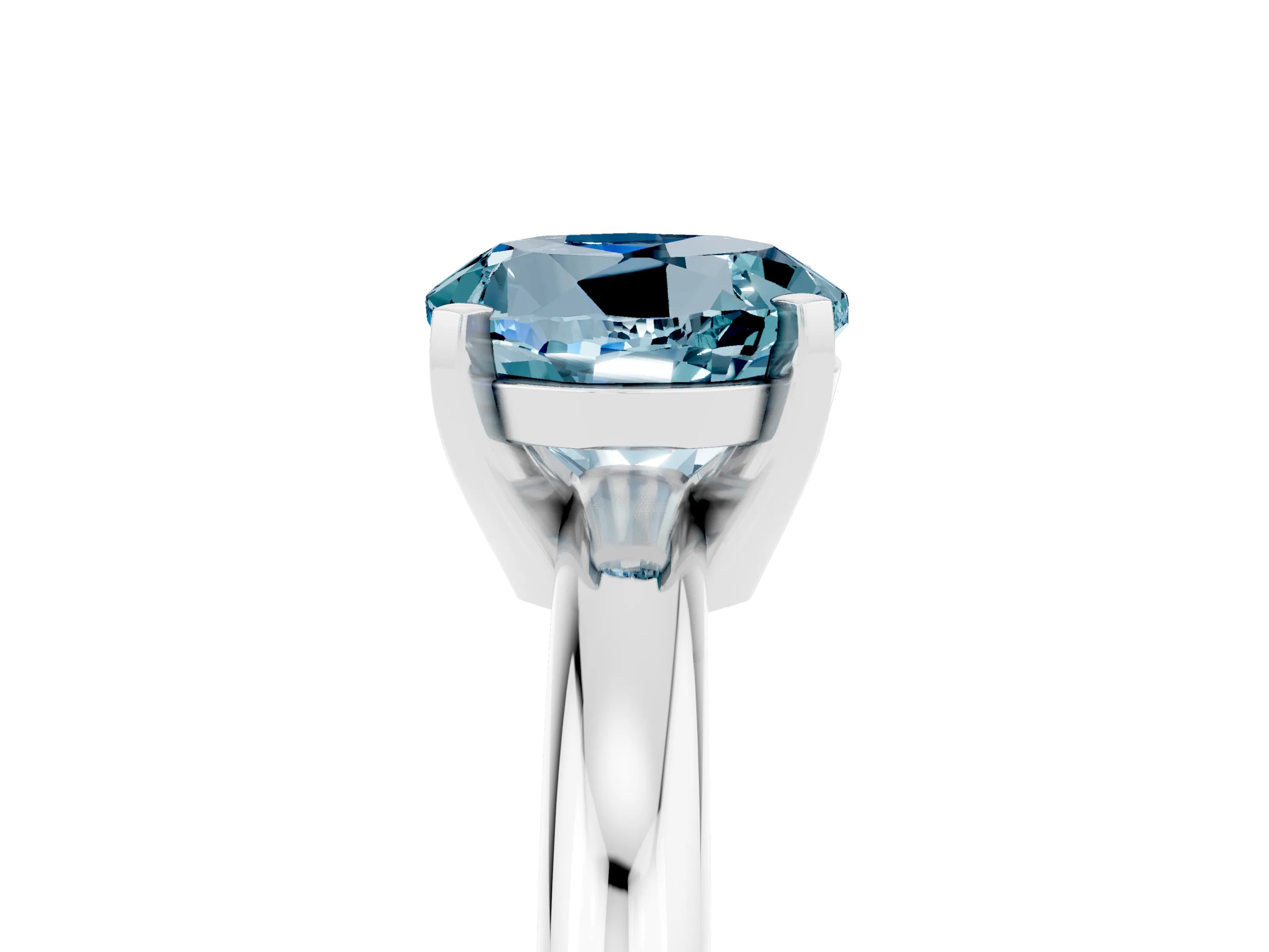 White gold Round Cut Aquamarine Solitaire Engagement Ring with Round Band and Four-Prong Setting_5