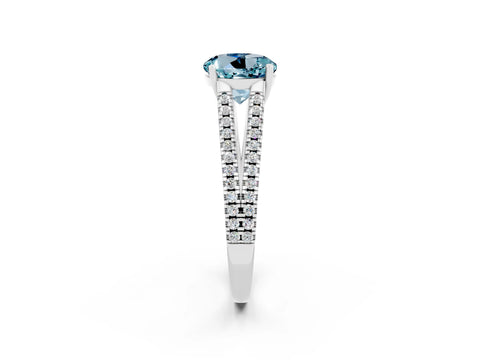 White gold Round Cut Aquamarine Solitaire Engagement Ring with Split Shank Pavé Band_2
