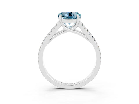 White gold Round Cut Aquamarine Solitaire Engagement Ring with Split Shank Pavé Band_3