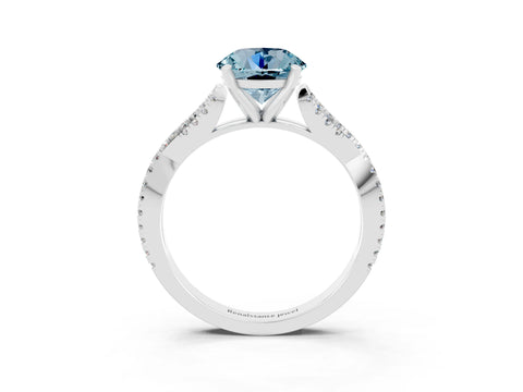 White gold Round Cut Aquamarine Solitaire Engagement Ring with Twisted Pavé Band and Four-Prong Setting_15