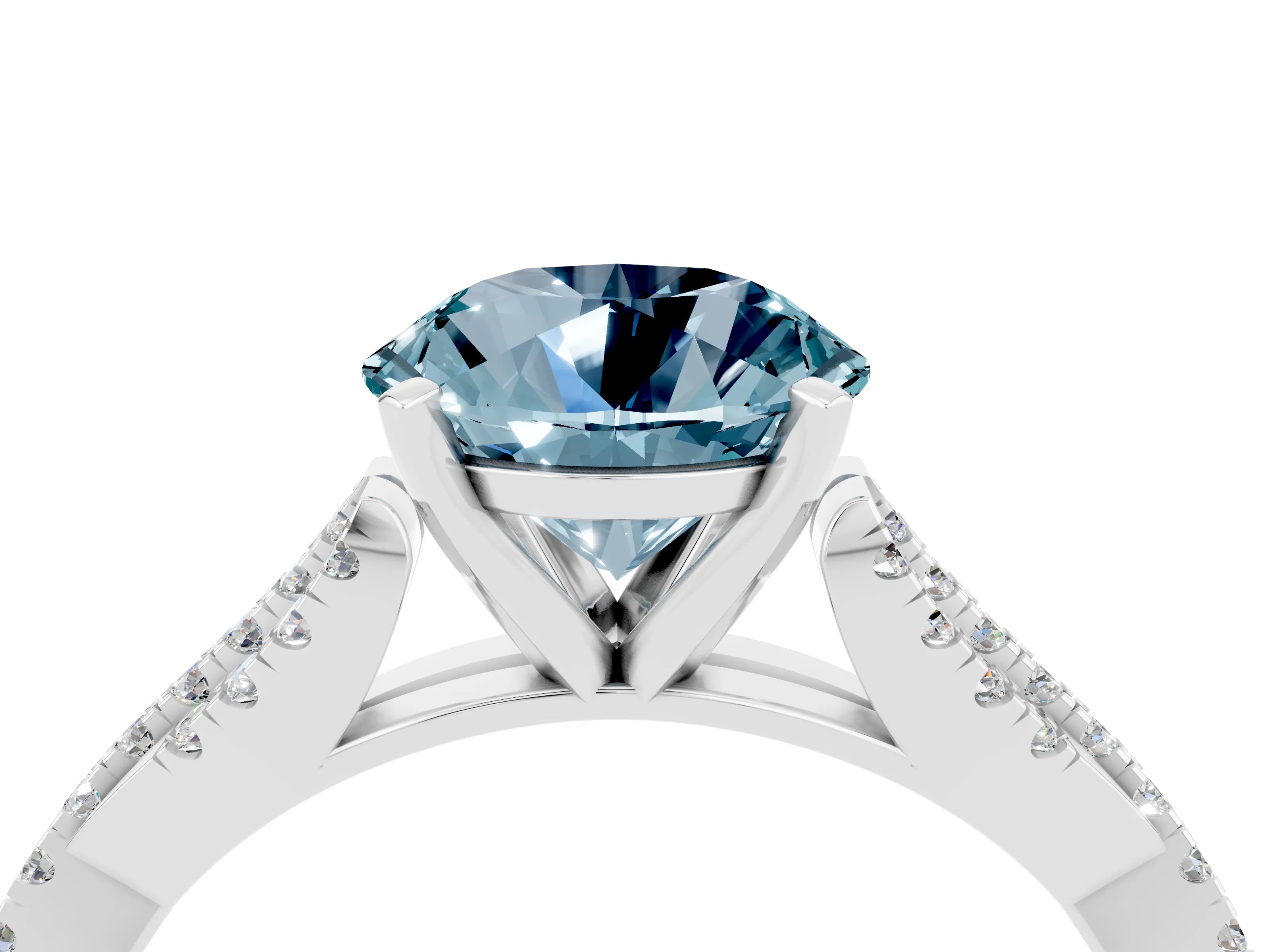 White gold Round Cut Aquamarine Solitaire Engagement Ring with Twisted Pavé Band and Four-Prong Setting_16