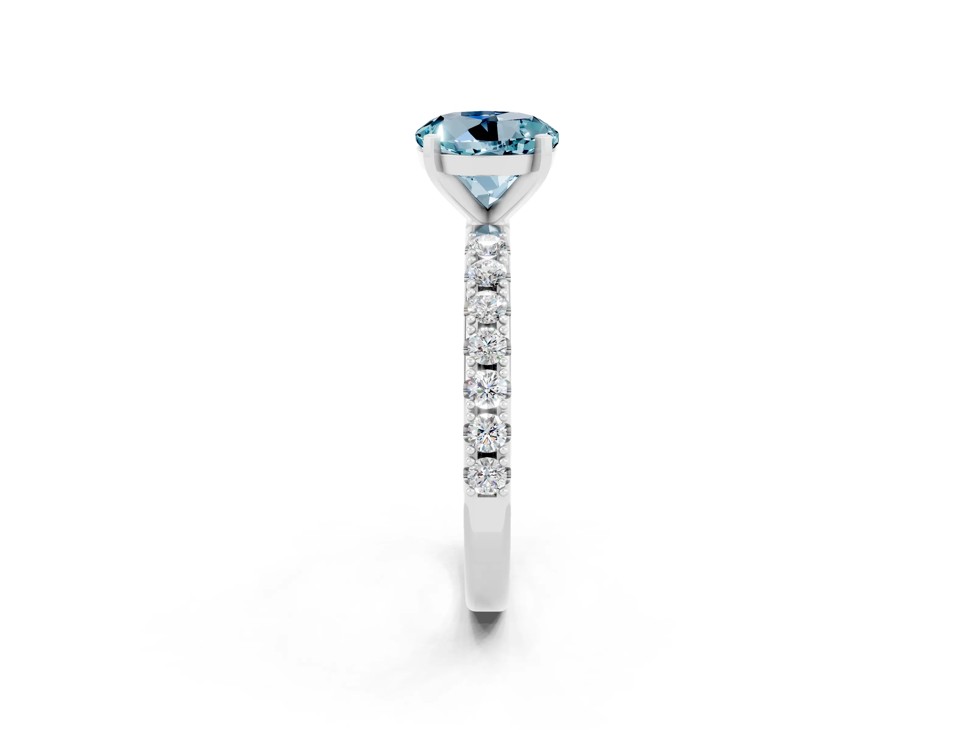 White gold Round Cut Aquamarine Solitaire Pavé Band with Four-Prong Setting_2