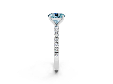 White gold Round Cut Aquamarine Solitaire Pavé Band with Four-Prong Setting_2