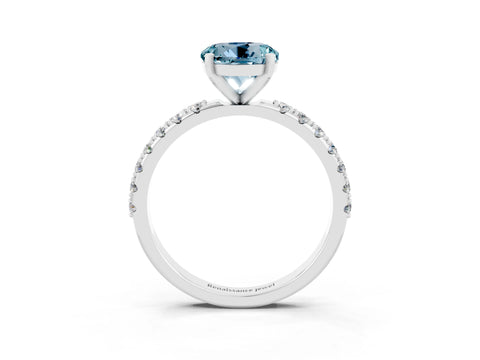 White gold Round Cut Aquamarine Solitaire Pavé Band with Four-Prong Setting_3