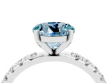 White gold Round Cut Aquamarine Solitaire Pavé Band with Four-Prong Setting_4
