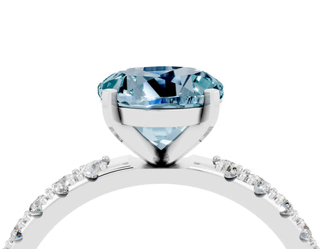 White gold Round Cut Aquamarine Solitaire Pavé Band with Four-Prong Setting_4
