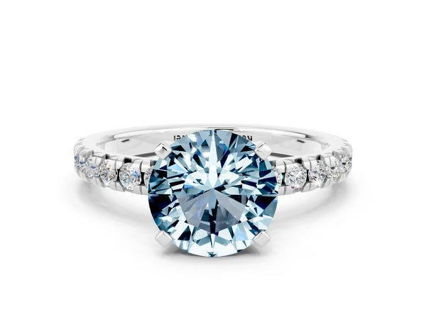White gold Round Cut Aquamarine Solitaire Pavé Engagement Ring with Round Band and Prong Setting