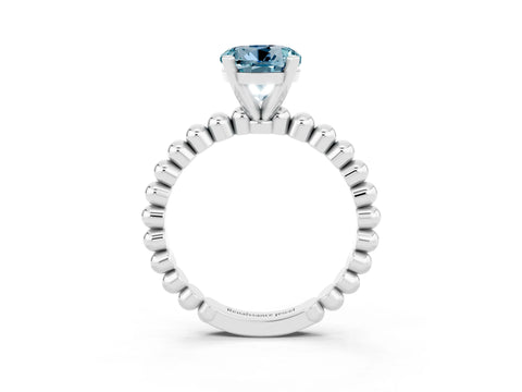White gold Round Cut Aquamarine Solitaire Ring with Beaded Band and Prong Setting_3