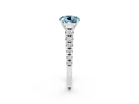 White gold Round Cut Aquamarine Solitaire Ring with Cathedral Setting and Pavé Band_2