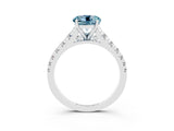 White gold Round Cut Aquamarine Solitaire Ring with Cathedral Setting and Pavé Band_3
