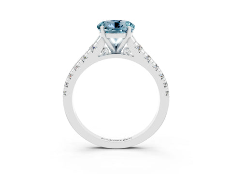 White gold Round Cut Aquamarine Solitaire Ring with Cathedral Setting and Pavé Band_3