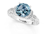 White gold Round Cut Aquamarine Solitaire Ring with Filigree Band and Four-Prong Setting_25