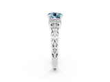White gold Round Cut Aquamarine Solitaire Ring with Filigree Band and Four-Prong Setting_26