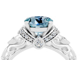 White gold Round Cut Aquamarine Solitaire Ring with Filigree Band and Four-Prong Setting_28