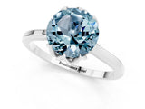 White gold Round Cut Aquamarine Solitaire Ring with Flower Prong Setting and Classic Band_13