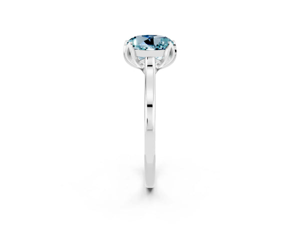 White gold Round Cut Aquamarine Solitaire Ring with Flower Prong Setting and Classic Band