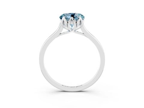 White gold Round Cut Aquamarine Solitaire Ring with Flower Prong Setting and Classic Band_15