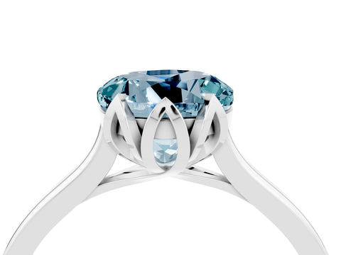 White gold Round Cut Aquamarine Solitaire Ring with Flower Prong Setting and Classic Band_16