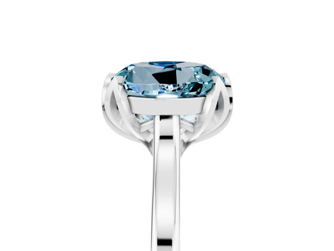 White gold Round Cut Aquamarine Solitaire Ring with Flower Prong Setting and Classic Band_17