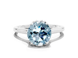 White gold Round Cut Aquamarine Solitaire Ring with Flower Prong Setting and Classic Band_48