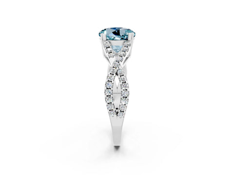 White gold Round Cut Aquamarine Solitaire Ring with Four-Prong Setting and Twisted Pavé Band_2