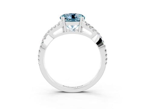 White gold Round Cut Aquamarine Solitaire Ring with Four-Prong Setting and Twisted Pavé Band_3