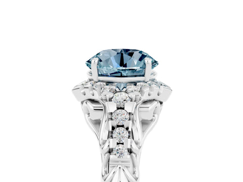 White gold Round Cut Aquamarine Solitaire Ring with Hidden Halo and Pavé Band_23