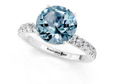 White gold Round Cut Aquamarine Solitaire Ring with Pavé Accents and Four-Prong Setting_1