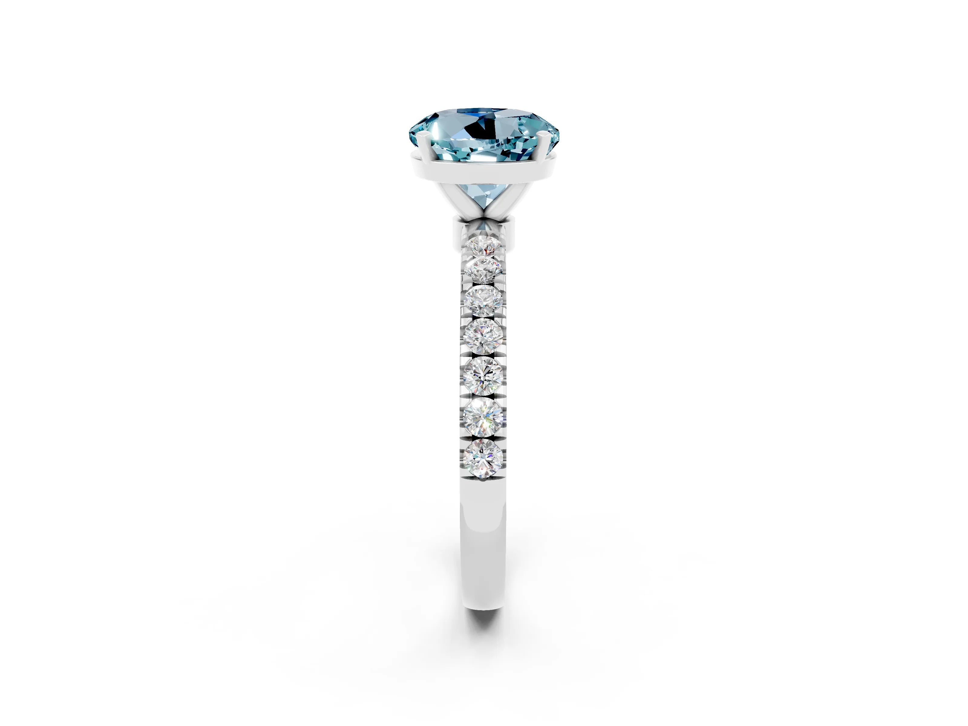 White gold Round Cut Aquamarine Solitaire Ring with Pavé Accents and Four-Prong Setting_2