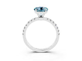White gold Round Cut Aquamarine Solitaire Ring with Pavé Accents and Four-Prong Setting_3