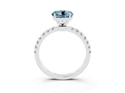 White gold Round Cut Aquamarine Solitaire Ring with Pavé Accents and Four-Prong Setting_3
