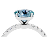 White gold Round Cut Aquamarine Solitaire Ring with Pavé Accents and Four-Prong Setting_4