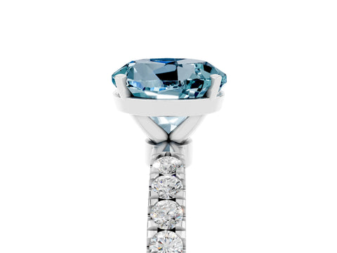 White gold Round Cut Aquamarine Solitaire Ring with Pavé Accents and Four-Prong Setting_5