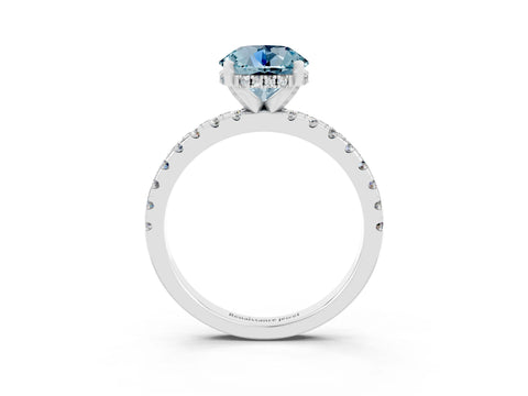 White gold Round Cut Aquamarine Solitaire Ring with Pavé Band and Four-Prong Setting_27