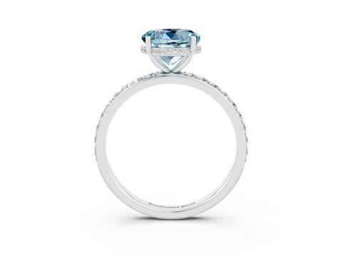 White gold Round Cut Aquamarine Solitaire Ring with Pavé Band and Hidden Halo_3
